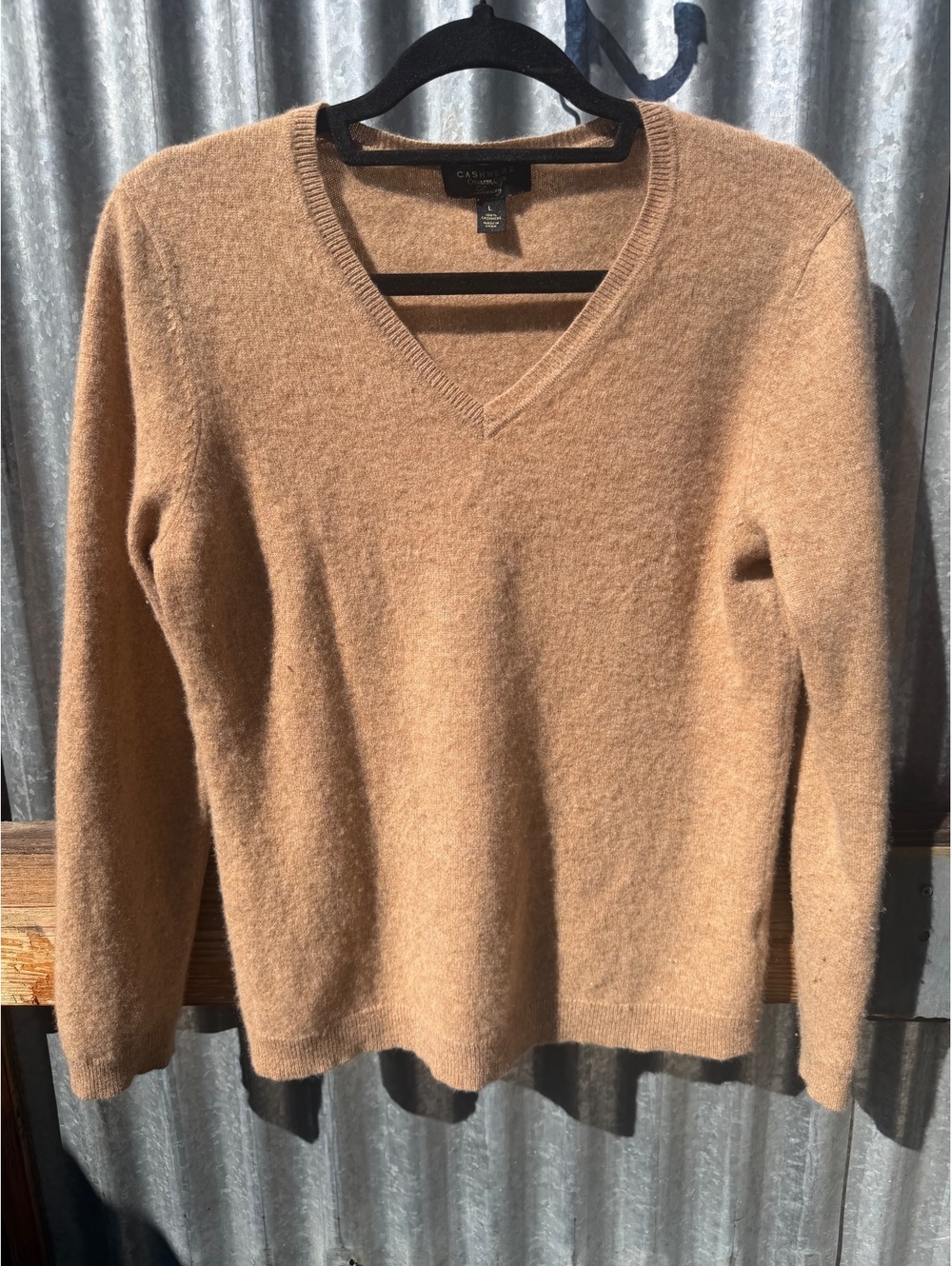 Charter Club Luxury Camel Cashmere V-Neck Sweater, Sz L